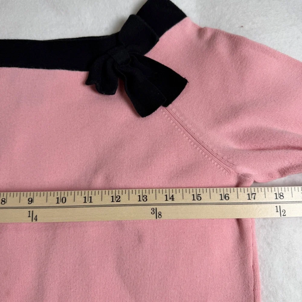 Hampshire Studio Pink Bow Sweater Large Cotton Blend 3/4 Sleeve Vintage Knit Top